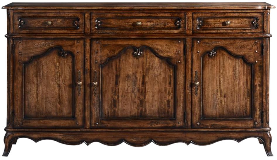Rustic Pecan Solid Wood French Provincial Server with Scalloped Doors (1 of 4)