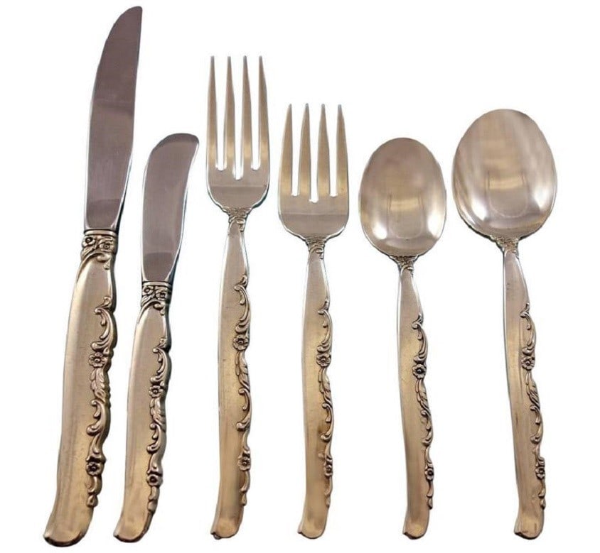 Oneida Flower Lane Sterling Silver Flatware Set 54 Pieces for 8 Service: Oneida Flower Lane Sterling Silver Flatware Set 54 Pieces for 8 Service Enhance your dining experience with the exquisite Flower Lane sterling silver flatware set by Oneida, designed for 8 service and