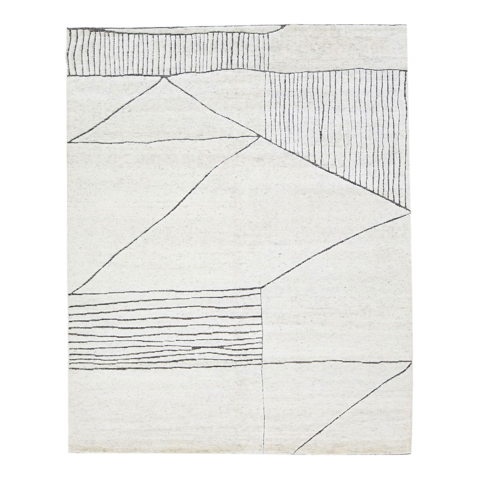 Modern Moroccan Geometric Wool Rug 8'1" x 10' Ivory: Modern Moroccan Geometric Wool Rug 8'1" x 10' Ivory Elevate your space with this exquisite wool rug, showcasing a modern Moroccan geometric pattern in a sophisticated ivory and gray color scheme. This