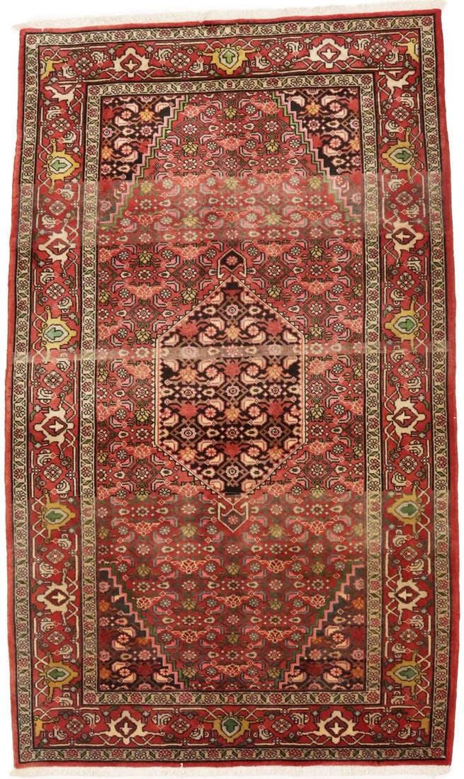 Hand-Knotted Wool 4'3 x 7'3 Vintage Floral Area Rug for Home Decor: Hand-Knotted Wool 4'3 x 7'3 Vintage Floral Area Rug for Home Decor This handmade vintage Oriental rug features a floral pattern with muted tones of red, bittersweet red, cream, charcoal, and green. Cr