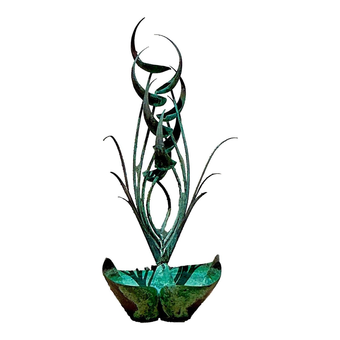 Vintage 1970s Verdigris Copper Abstract Organic Fountain: Vintage 1970s Verdigris Copper Abstract Organic Fountain Transform your space into a serene oasis with this Vintage 1970s Verdigris Abstract Organic Fountain. This exquisite sculptural piece features
