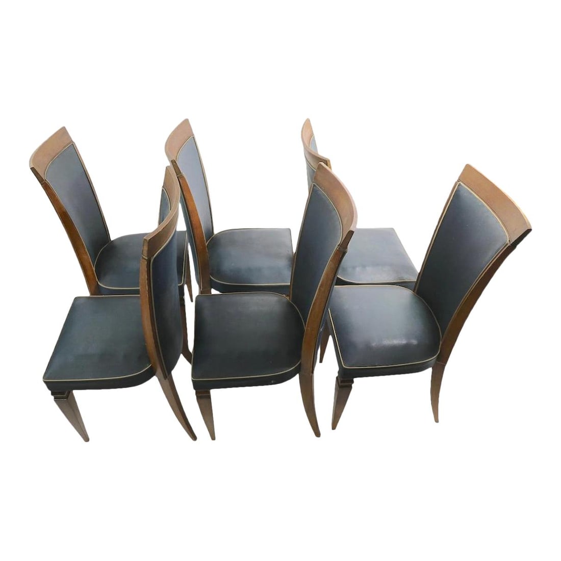 Set of 6 French Art Deco High Back Dining Chairs by Gaston Poisson: Set of 6 French Art Deco High Back Dining Chairs by Gaston Poisson This elegant set of 6 French Art Deco high back dining chairs, attributed to Gaston Poisson, beautifully combines style and functiona