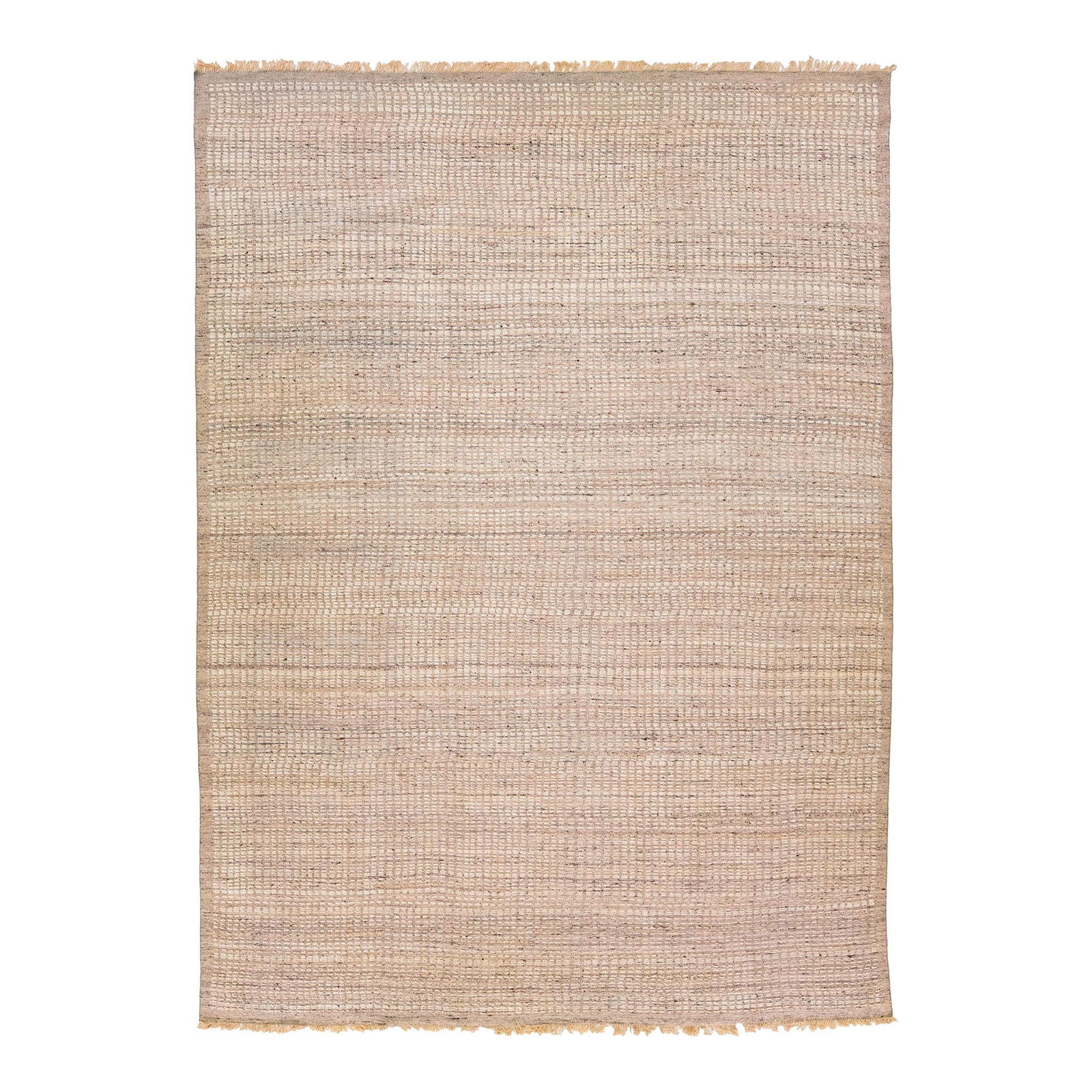 Beige Handmade Moroccan Wool Rug 10'3 x 14' Geometric Design Fringed: Beige Handmade Moroccan Wool Rug 10'3 x 14' Geometric Design Fringed Elevate your space with this stunning modern Moroccan style rug, expertly hand-knotted from solid wool. Featuring a beautiful beige