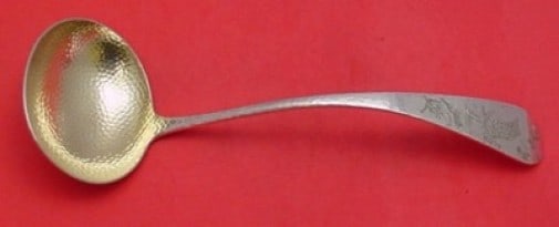 Whiting Antique Hammered Sterling Silver Soup Ladle 12.5" Figural Design: Whiting Antique Hammered Sterling Silver Soup Ladle 12.5" Figural Design This exquisite Antique Hammered Sterling Silver Soup Ladle by Whiting features a stunning figural design. The ladle displays a