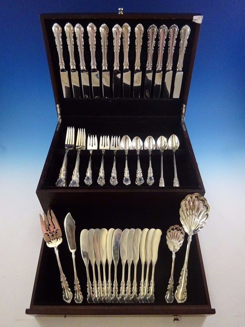 Reed & Barton Georgian Rose Sterling Silver 76 Piece Dinner Flatware Set: Reed & Barton Georgian Rose Sterling Silver 76 Piece Dinner Flatware Set Enhance your dining experience with this exquisite Georgian Rose flatware set by Reed & Barton. This post-1940 sterling silver