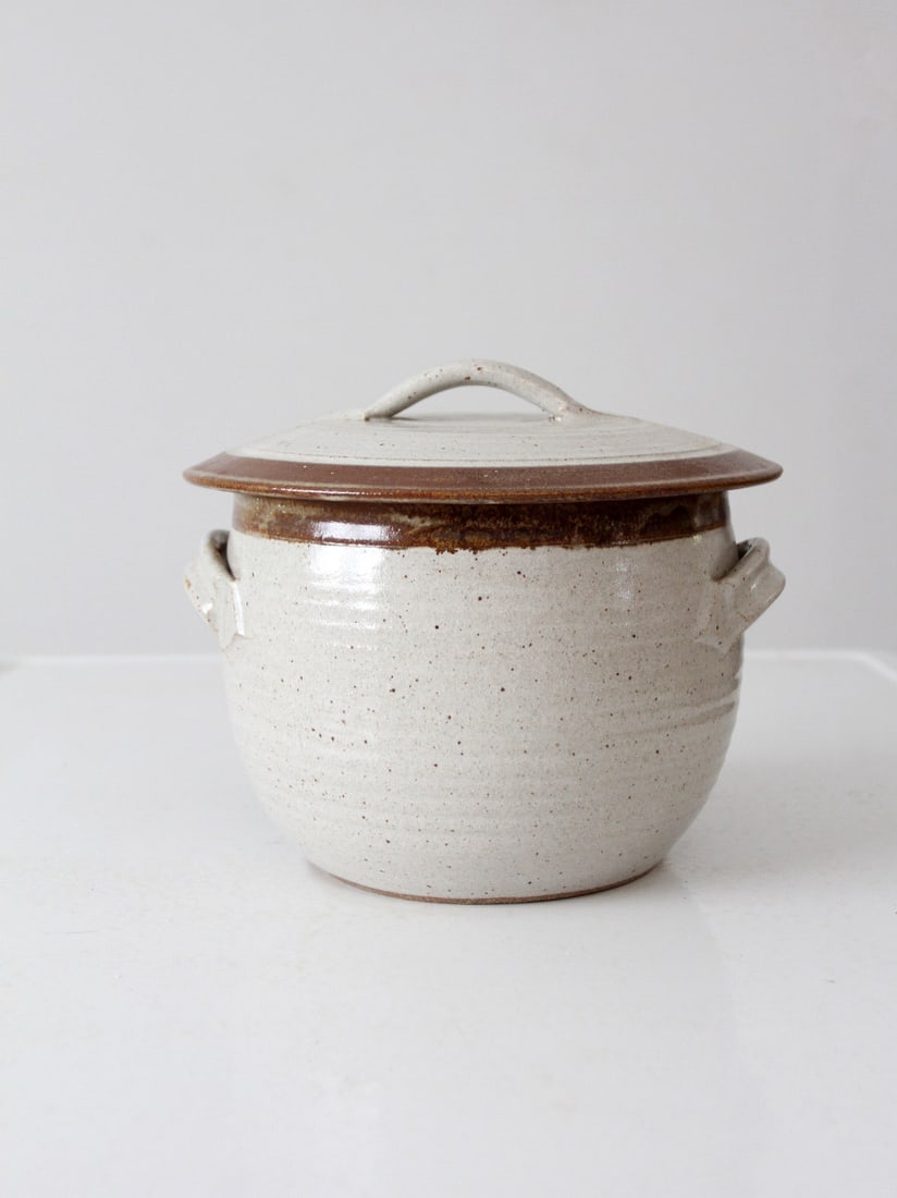 Charming Vintage Handmade Pottery Steamer with Speckled Glaze (1 of 12)