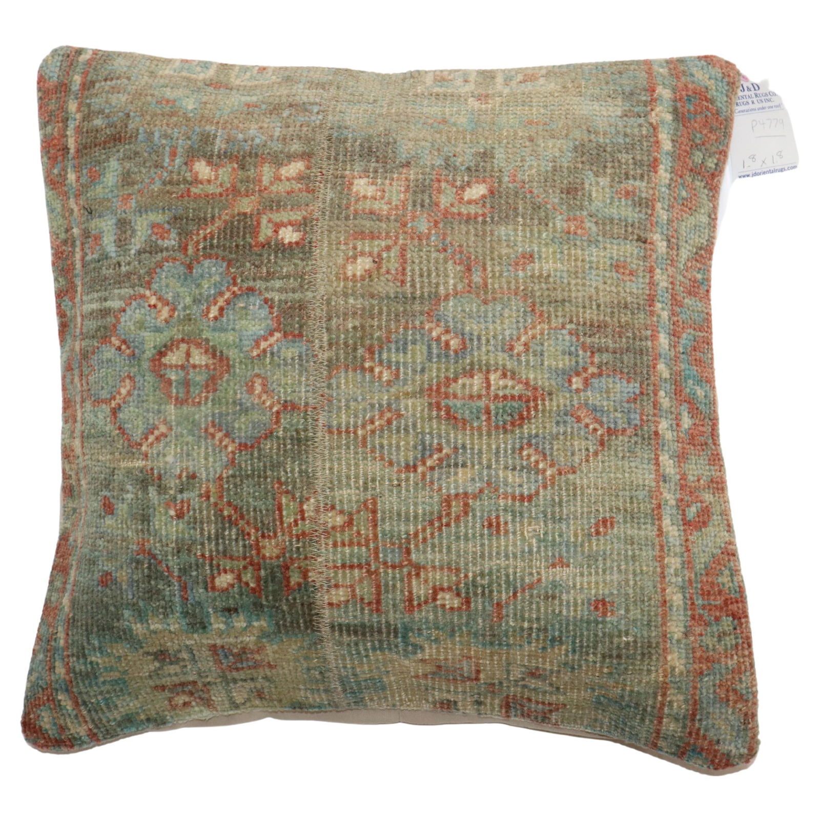 20th Century Antique Persian Rug Pillow Sea Foam Color: 20th Century Antique Persian Rug Pillow Sea Foam Color This exquisite pillow is crafted from an early 20th-century Persian rug, showcasing a beautiful sea foam color that adds a touch of elegance to a