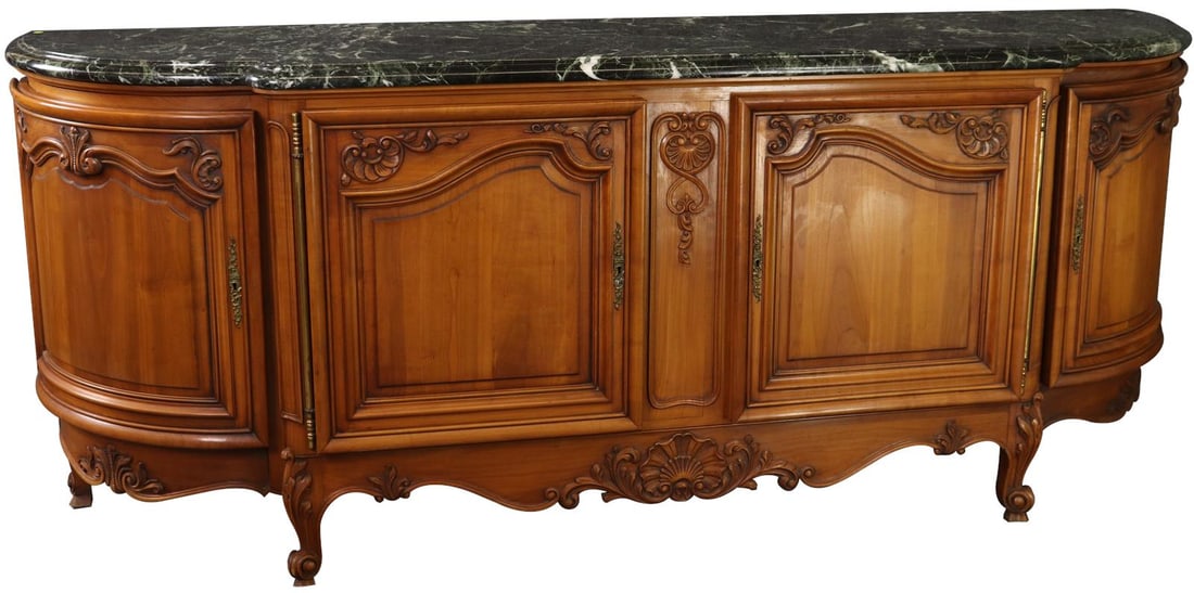 Vintage French Louis XV Rococo Walnut Sideboard 1950: Vintage French Louis XV Rococo Walnut Sideboard 1950 This Elegant French Louis XV Rococo Sideboard features a stunning design that embodies the charm of 1950s French style. Crafted from quality walnut