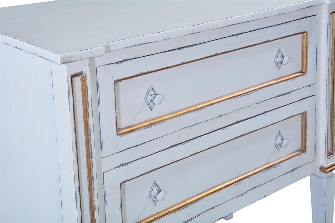Selena French Country Chest with Gold Accents Solid Wood: Selena French Country Chest with Gold Accents Solid Wood Introducing the Selena French-Inspired Gold Accent Chest, a stunning piece that combines vintage charm with modern functionality. Crafted from