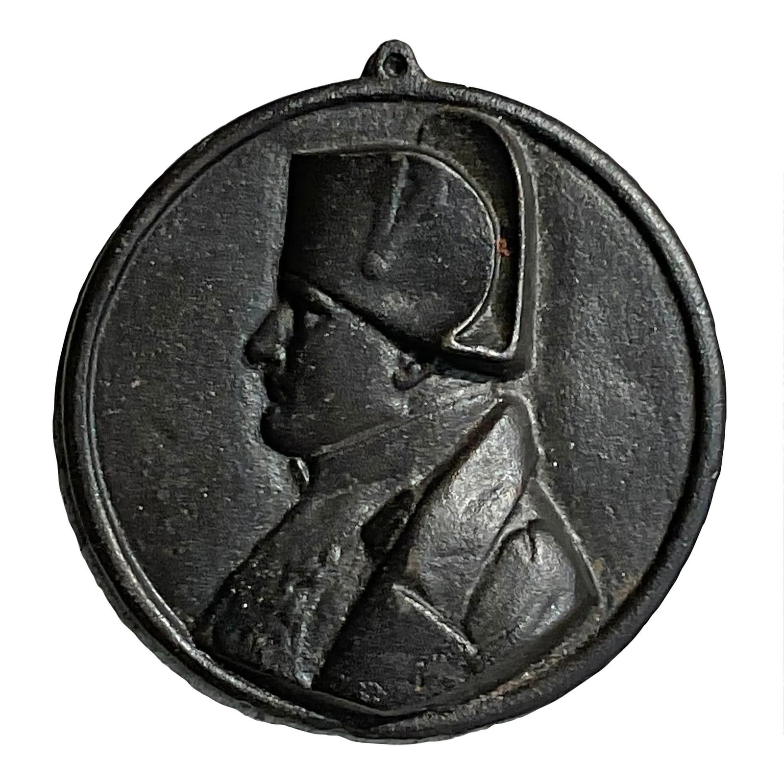 Vintage Boho Cast Iron Napoleon Frieze Medallion 7.25 x 7.75: Vintage Boho Cast Iron Napoleon Frieze Medallion 7.25 x 7.75 This vintage Boho cast iron medallion features a stylish profile frieze of Napoleon in full gear, showcasing intricate craftsmanship. It is