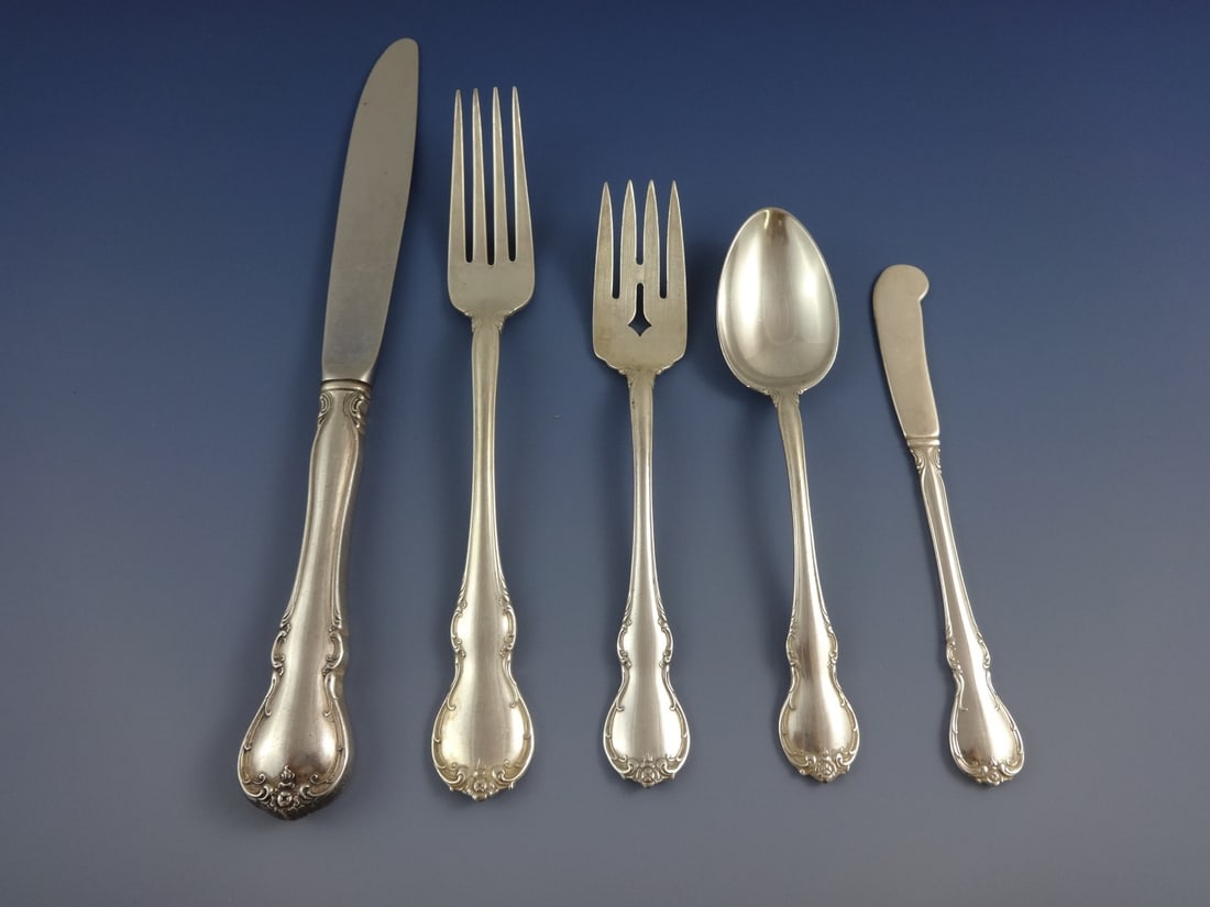 Towle French Provincial Sterling Silver Flatware Set 51 Pieces with Storage Chest: Towle French Provincial Sterling Silver Flatware Set 51 Pieces with Storage Chest This stunning French Provincial flatware set by Towle, crafted from sterling silver, is a perfect blend of elegance an