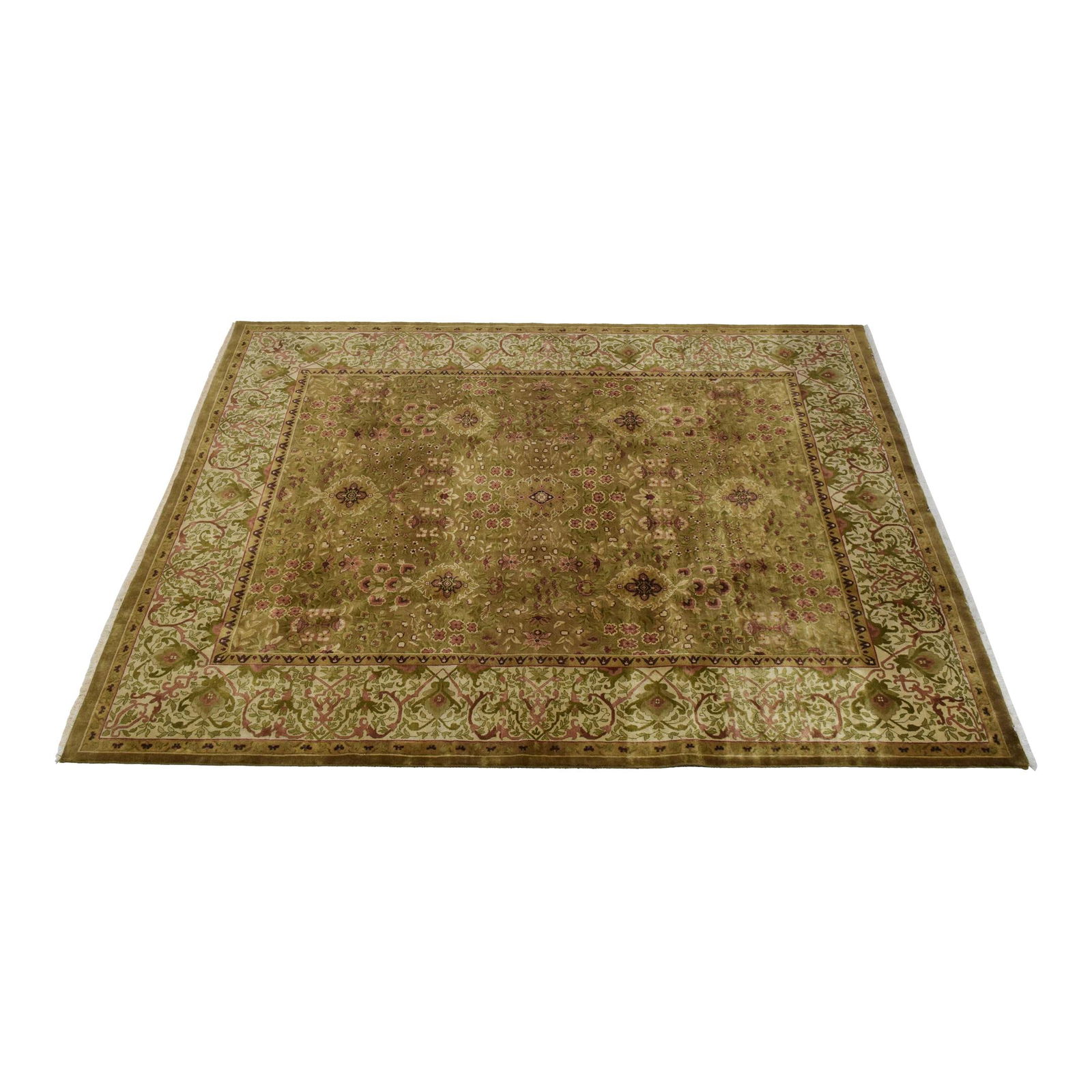 Ethan Allen Hand Knotted Olive Green 8 x 10 Area Rug: Ethan Allen Hand Knotted Olive Green 8 x 10 Area Rug Enhance your living space with this elegant Ethan Allen room-size rug, measuring approximately 8 x 10 feet. This rug showcases a soothing olive gre