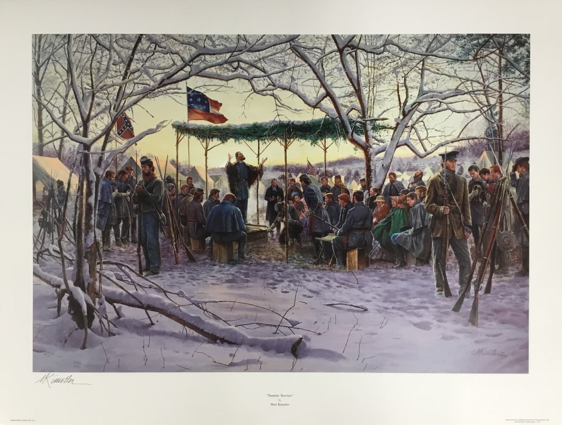 Mort Kunstler Sunrise Service AP Signed Limited Edition Print: Mort Kunstler Sunrise Service AP Signed Limited Edition Print This stunning print titled "Sunrise Service" by renowned artist Mort Kunstler captures the essence of Civil War history through a realism