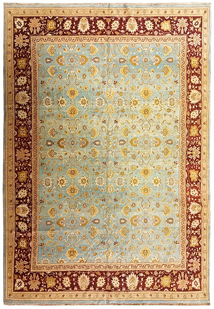 12' x 16' Light Blue Hand-Knotted Wool Agra Area Rug: 12' x 16' Light Blue Hand-Knotted Wool Agra Area Rug Free continental US Shipping Transform your living space with this exquisite 12' x 16' Light Blue Quality Wool Agra Rug, expertly hand-knotted by s