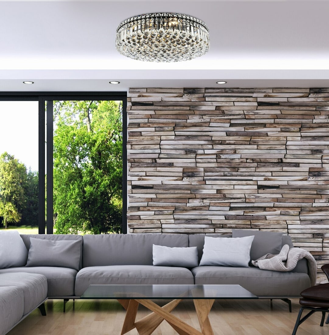 Maxime 9-Light Crystal Flush Mount Chandelier Black Silver 24 Inch Modern Ceiling Light: Maxime 9-Light Crystal Flush Mount Chandelier Black Silver 24 Inch Modern Ceiling Light This modern flush mount chandelier features nine lights and a striking black and silver finish, designed to add