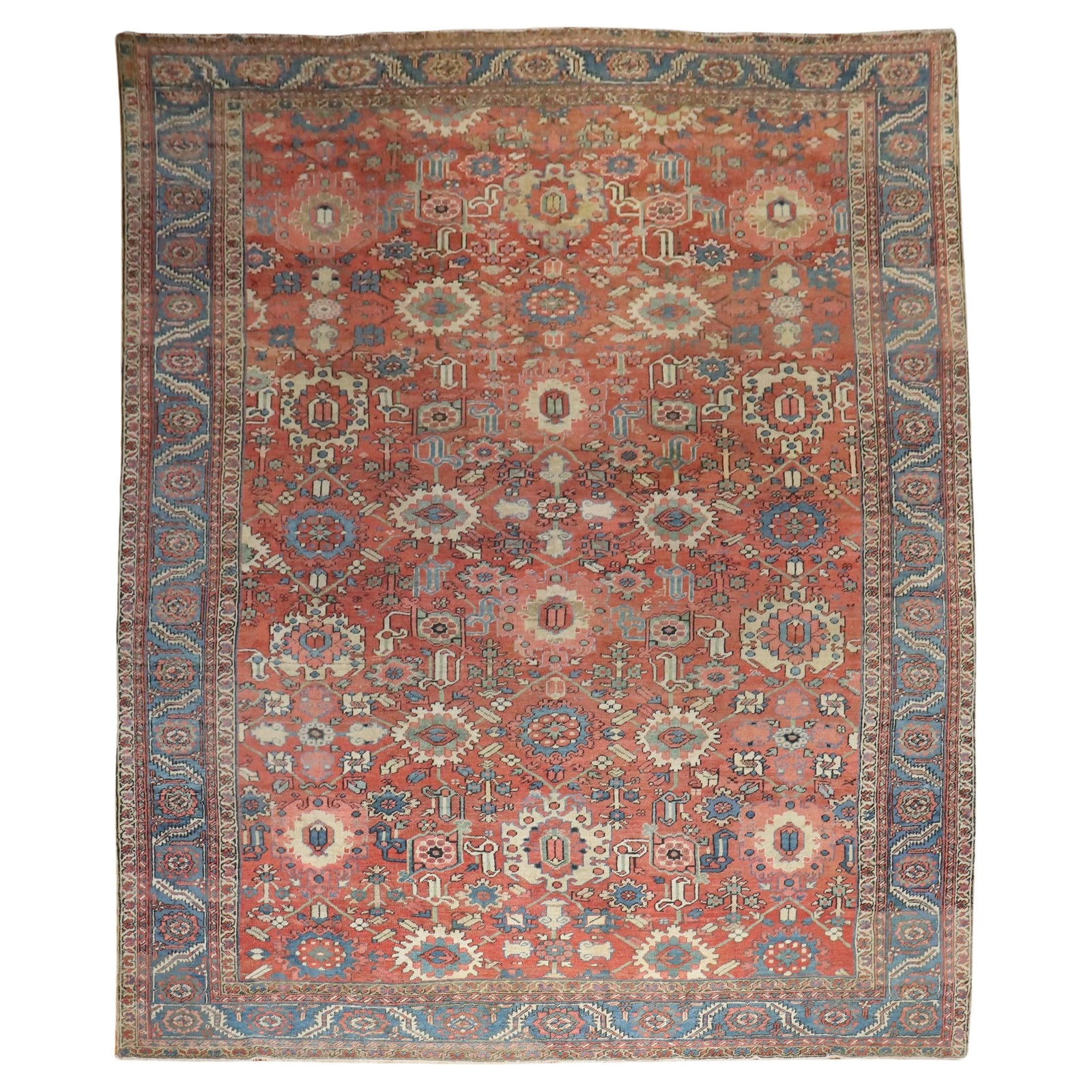 Zabihi Collection Large Antique Persian Heriz Rug 11'3 x 15'6 Hand-Knotted Wool Iran 1920: Zabihi Collection Large Antique Persian Heriz Rug 11'3 x 15'6 Hand-Knotted Wool Iran 1920 Introducing a stunning large antique Persian Heriz rug from the Zabihi Collection, a piece that embodies the a