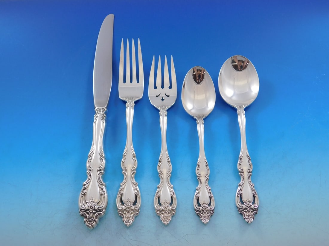 Oneida Du Maurier Sterling Silver Flatware Set for 12 62 Pieces with Storage Chest: Oneida Du Maurier Sterling Silver Flatware Set for 12 62 Pieces with Storage Chest This exquisite Du Maurier flatware set by Oneida is crafted from high-quality sterling silver and designed to serve 1