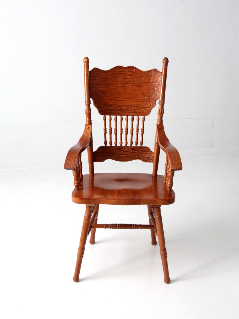 Vintage Oak Press Back Arm Chair 43 inch Height (1 of 14)