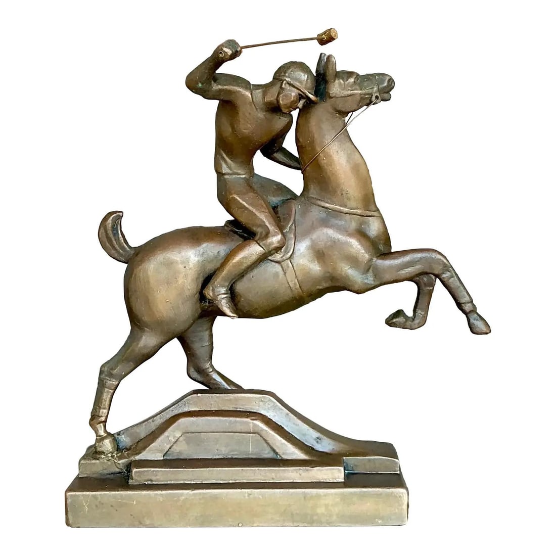 Vintage Boho Brass Polo Rider Sculpture 12" Long: Vintage Boho Brass Polo Rider Sculpture 12" Long This vintage Boho brass sculpture beautifully captures the dynamic intensity of a polo rider in mid-swing, showcasing both strength and elegance. The i