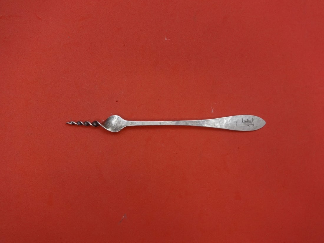 Shreve Sterling Silver Antique Hammered Butter Pick 5 1/4in Monogrammed: Shreve Sterling Silver Antique Hammered Butter Pick 5 1/4in Monogrammed This exquisite Antique Hammered Butter Pick by Shreve is a stunning addition to any serving collection. Crafted from high-qualit