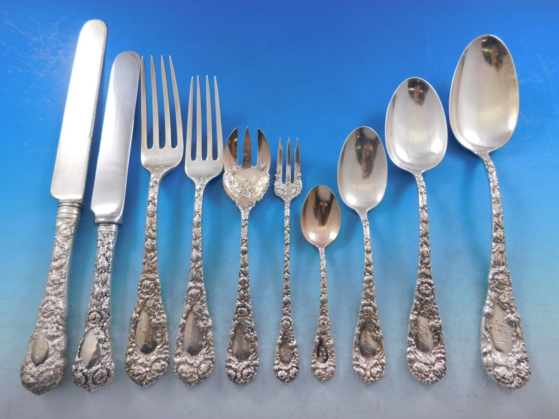 Durgin Chrysanthemum Sterling Silver Flatware Set 126 Pieces: Durgin Chrysanthemum Sterling Silver Flatware Set 126 Pieces This exquisite 126-piece flatware set features the elegant Chrysanthemum pattern by Durgin, one of the brand's most celebrated designs. Cra