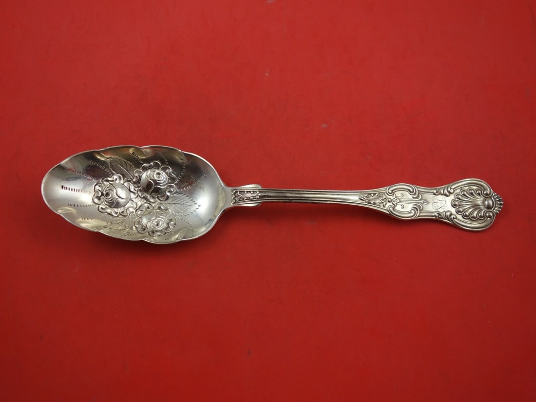 Dominick & Haff King Sterling Silver Berry Spoon Roses 8.5 Inch: Dominick & Haff King Sterling Silver Berry Spoon Roses 8.5 Inch This exquisite berry spoon from the renowned King pattern by Dominick & Haff showcases a beautiful rose design in the bowl. Crafted from