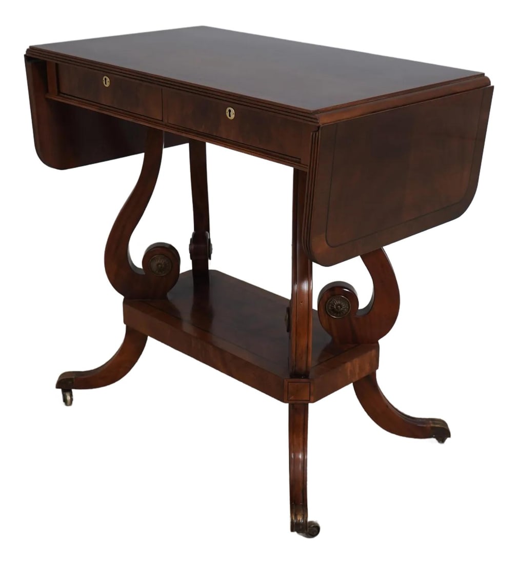 Theodore Alexander Regency Mahogany Server with Key Locking Drawer: Theodore Alexander Regency Mahogany Server with Key Locking Drawer This striking Regency-style server, attributed to Theodore Alexander, showcases a rich mahogany finish and elegant design. It feature