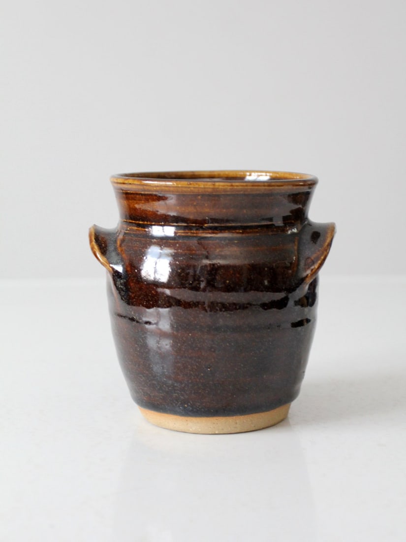 1980 Vintage Studio Pottery Vase Handmade Earthenware Glazed Brown (1 of 11)