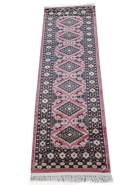 Handcrafted 2' x 5' 11" Pink Jaldar Bokhara Runner Rug: Handcrafted 2' x 5' 11" Pink Jaldar Bokhara Runner Rug Free continental US Shipping Introducing the stunning 2' x 5' 11" Pink Jaldar Runner Bokhara Rug, a perfect blend of elegance and tradition. Hand