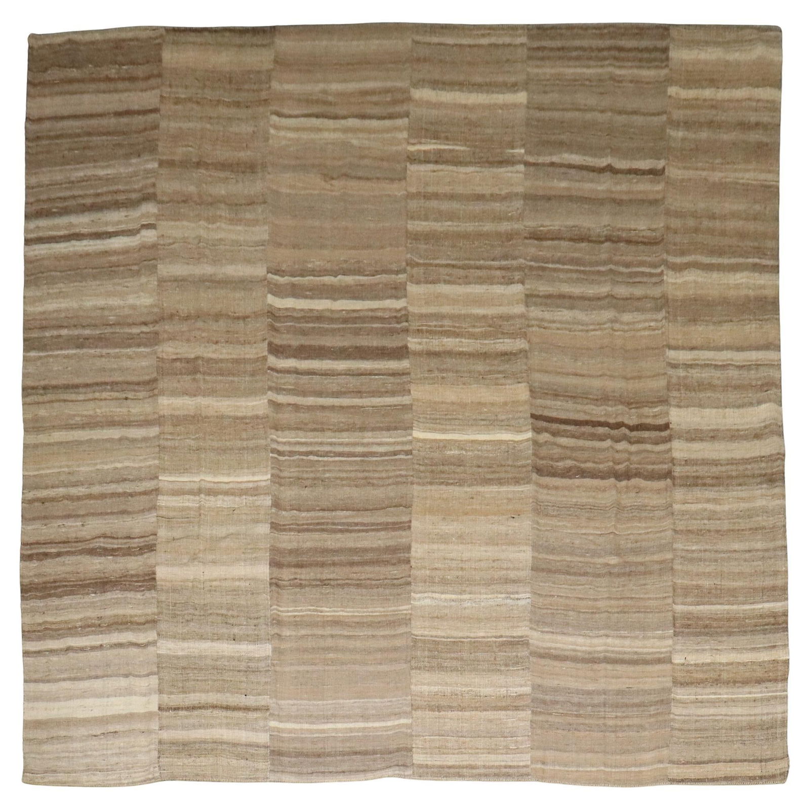 Zabihi Collection Large Vintage Persian Kilim 11'7 x 12'1 Neutral Minimalist Design: Zabihi Collection Large Vintage Persian Kilim 11'7 x 12'1 Neutral Minimalist Design Introducing the Zabihi Collection Large Square Vintage Persian Kilim, an exquisite addition to your home decor. This