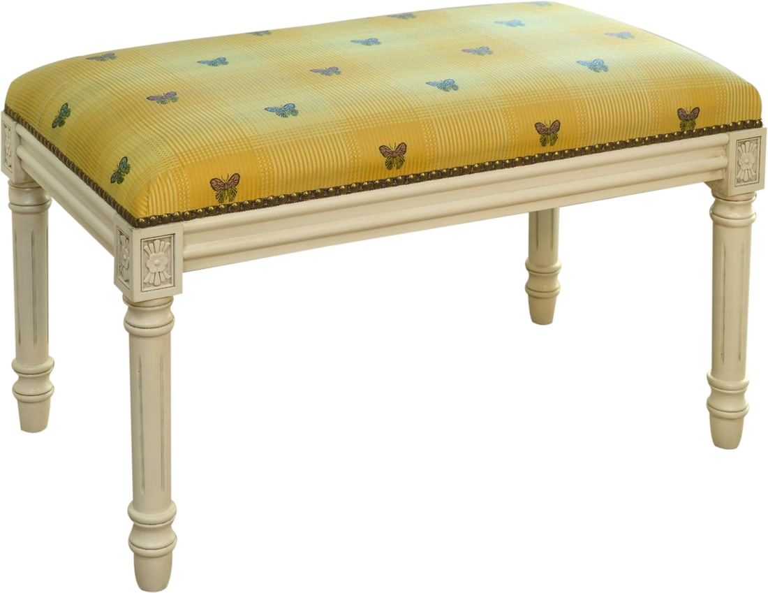 Victorian Backless Butterfly Bench White Wash Finish: Victorian Backless Butterfly Bench White Wash Finish Introducing the Traditional Style Backless Butterfly Bench, a stunning addition to any home decor. This bench features a Victorian style with a cha