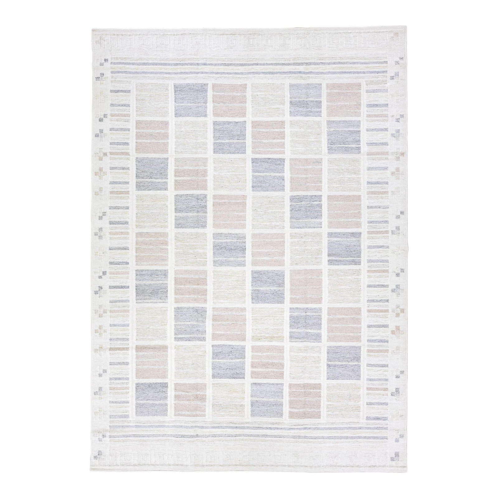 Modern Beige Wool Rug 9'11 x 14' Scandinavian Geometric Design: Modern Beige Wool Rug 9'11 x 14' Scandinavian Geometric Design Enhance your living space with this stunning handmade Scandinavian wool rug. Featuring a modern beige field, this rug showcases a captiva