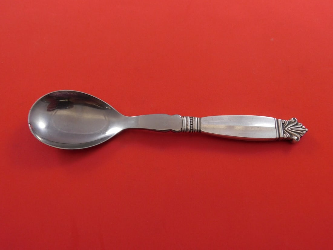 Georg Jensen Acanthus Sterling Silver Hors d'Oeuvre Spoon 6 1/4 Inches: Georg Jensen Acanthus Sterling Silver Hors d'Oeuvre Spoon 6 1/4 Inches This exquisite hors d'oeuvre spoon is part of the Acanthus pattern by Georg Jensen, crafted from sterling silver. Measuring 6 1/4