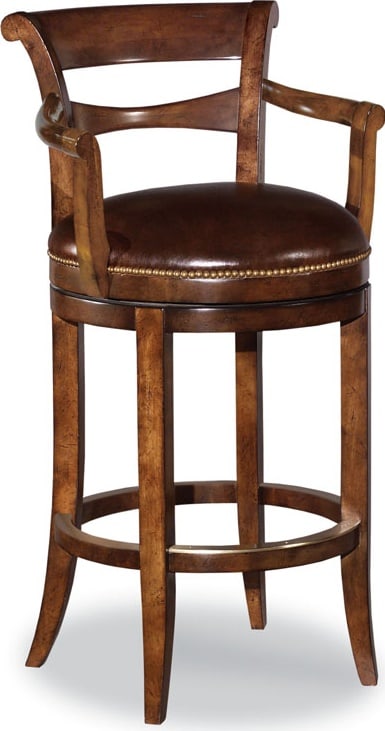 Woodbridge Elegant Leather Teak Bar Stool with Memory Swivel: Woodbridge Elegant Leather Teak Bar Stool with Memory Swivel This Elegant Wooden & Leather Swivel Bar Stool seamlessly blends style and functionality. Crafted from a combination of leather and teak ra