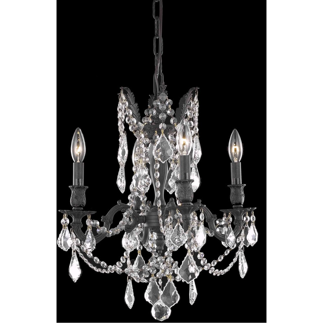 Rosalia Empire Chandelier with 4 Lights Golden Teak Crystal Dark Bronze 17 Inch: Rosalia Empire Chandelier with 4 Lights Golden Teak Crystal Dark Bronze 17 Inch This modern Empire-style chandelier features a dark bronze frame adorned with high-quality Royal Cut golden teak crystal