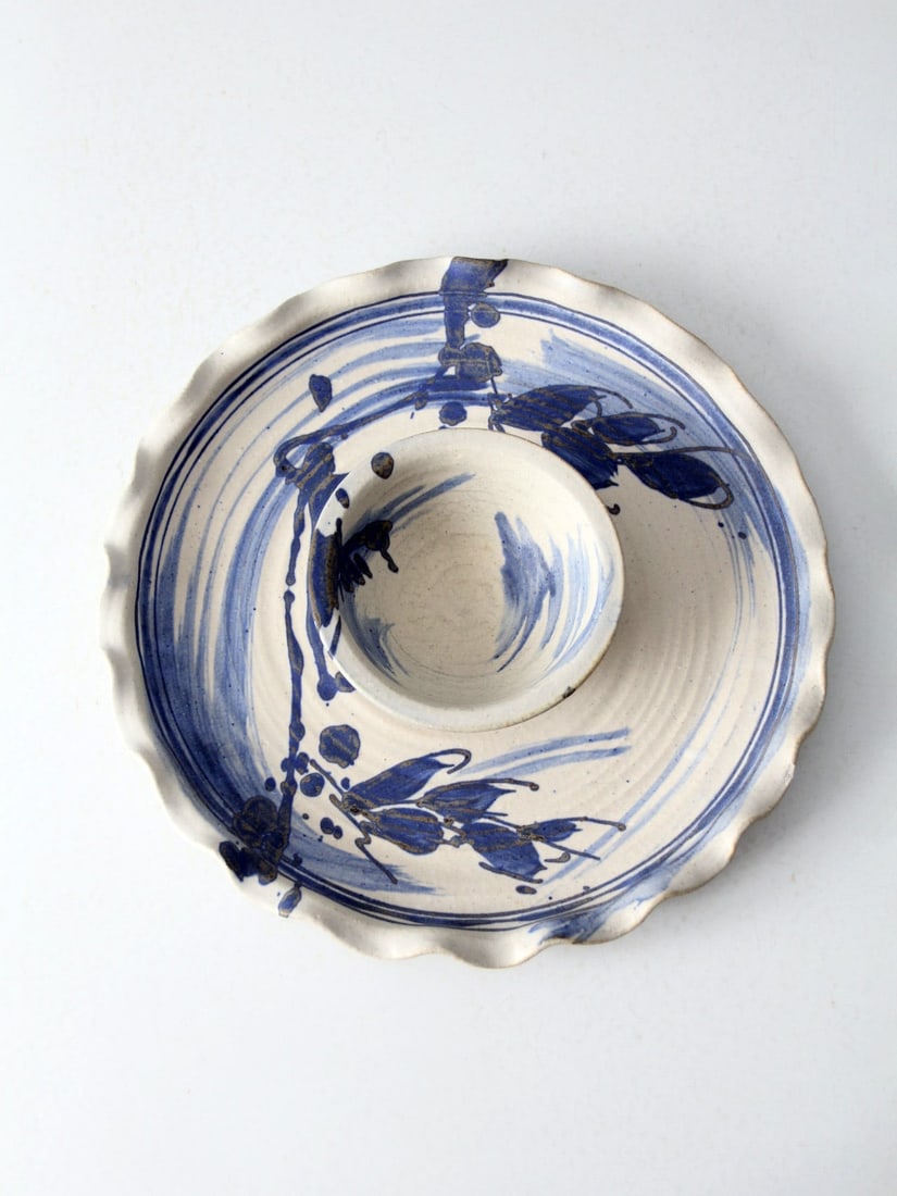 Vintage Studio Pottery Tray with Center Bowl Signed Artisan 13.5 inch Diameter (1 of 12)