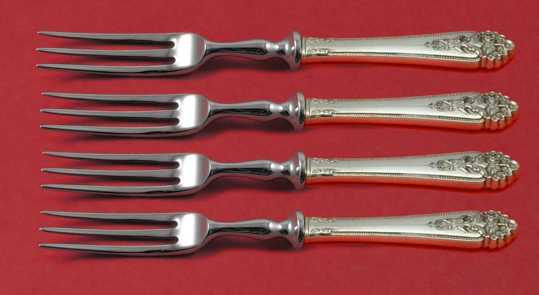 International Sterling Silver Queen's Lace 4pc Fruit Fork Set 6 Inch: International Sterling Silver Queen's Lace 4pc Fruit Fork Set 6 Inch Enhance your dining experience with this exquisite 4-piece fruit fork set from the Queen's Lace pattern by International Sterling.