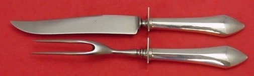 Durgin Chatham Sterling Silver 2pc Steak Carving Set Heirloom: Durgin Chatham Sterling Silver 2pc Steak Carving Set Heirloom This exquisite Chatham by Durgin Sterling Silver Steak Carving Set is a remarkable heirloom piece dating from 1900 to 1940. The set featur