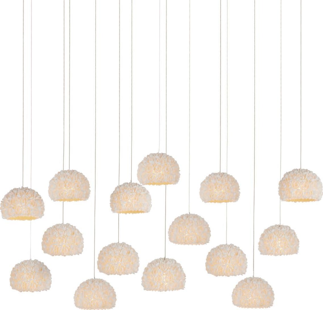 Currey Virtu 15-Light Adjustable Pendant Clamrose Shell Finish: Currey Virtu 15-Light Adjustable Pendant Clamrose Shell Finish Illuminate your space with this stunning Adjustable 15-Light Pendant featuring a stylish composite shade. The pendant boasts a modern rec