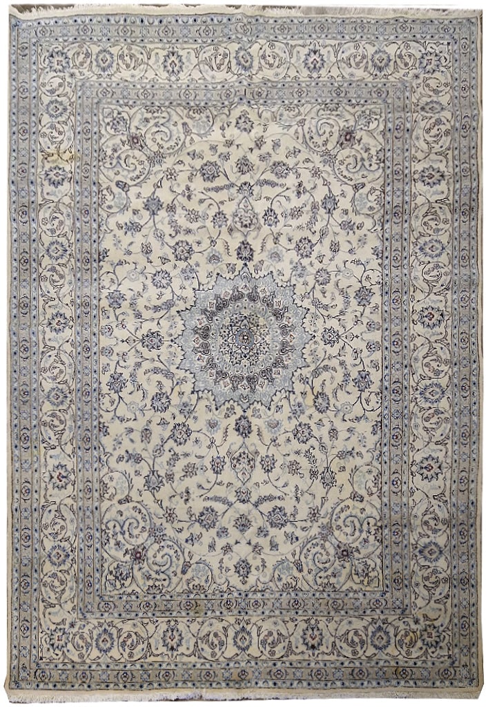 10 x 13 Pre-Owned Persian Kashan Wool Area Rug Ivory Blue (1 of 15)