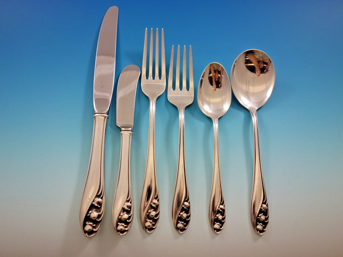Gorham Lily of the Valley Sterling Silver Flatware Set 85 Pieces for 12: Gorham Lily of the Valley Sterling Silver Flatware Set 85 Pieces for 12 Enhance your dining experience with the exquisite Lily of the Valley flatware set by Gorham. This elegant sterling silver set co