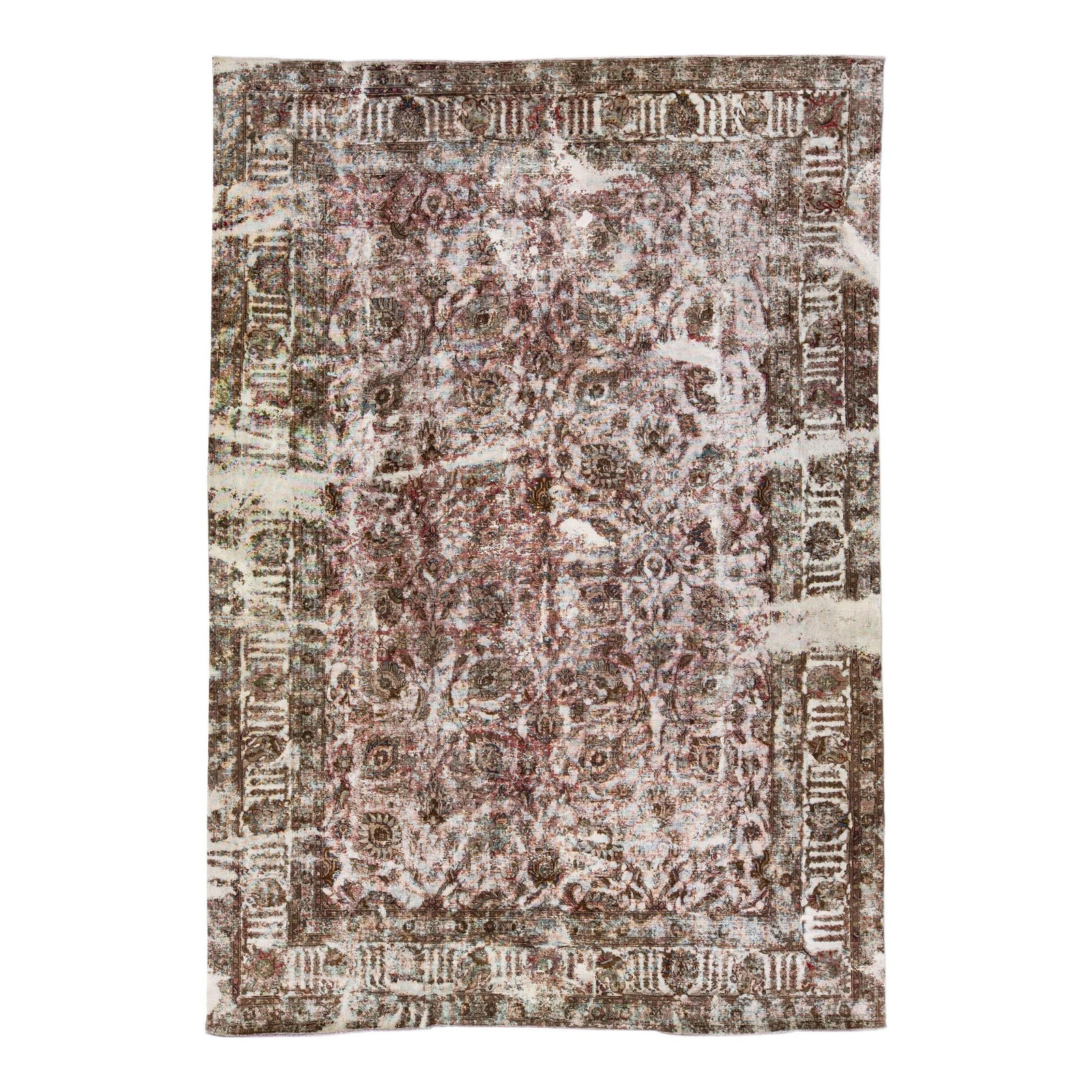 Brown Vintage Persian Overdyed Handmade Wool Rug 11'1 x 15'9: Brown Vintage Persian Overdyed Handmade Wool Rug 11'1 x 15'9 Enhance your living space with this stunning Vintage Persian overdyed handmade wool rug. Featuring a rich brown field adorned with rust acc