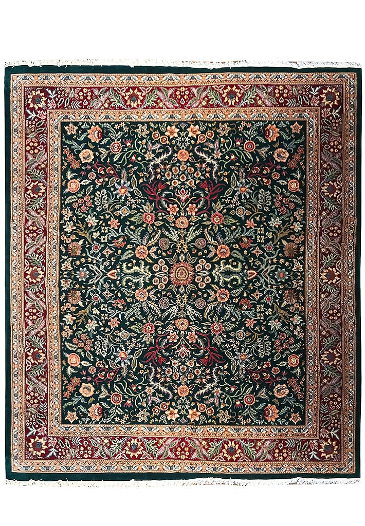Emerald Green 12.1 x 14.7 Hand-Knotted Wool Jaipur Area Rug: Emerald Green 12.1 x 14.7 Hand-Knotted Wool Jaipur Area Rug Free continental US Shipping Transform your space with this exquisite 12.1' x 14.7' Emerald Green Quality Wool Jaipur Rug, handcrafted to pe