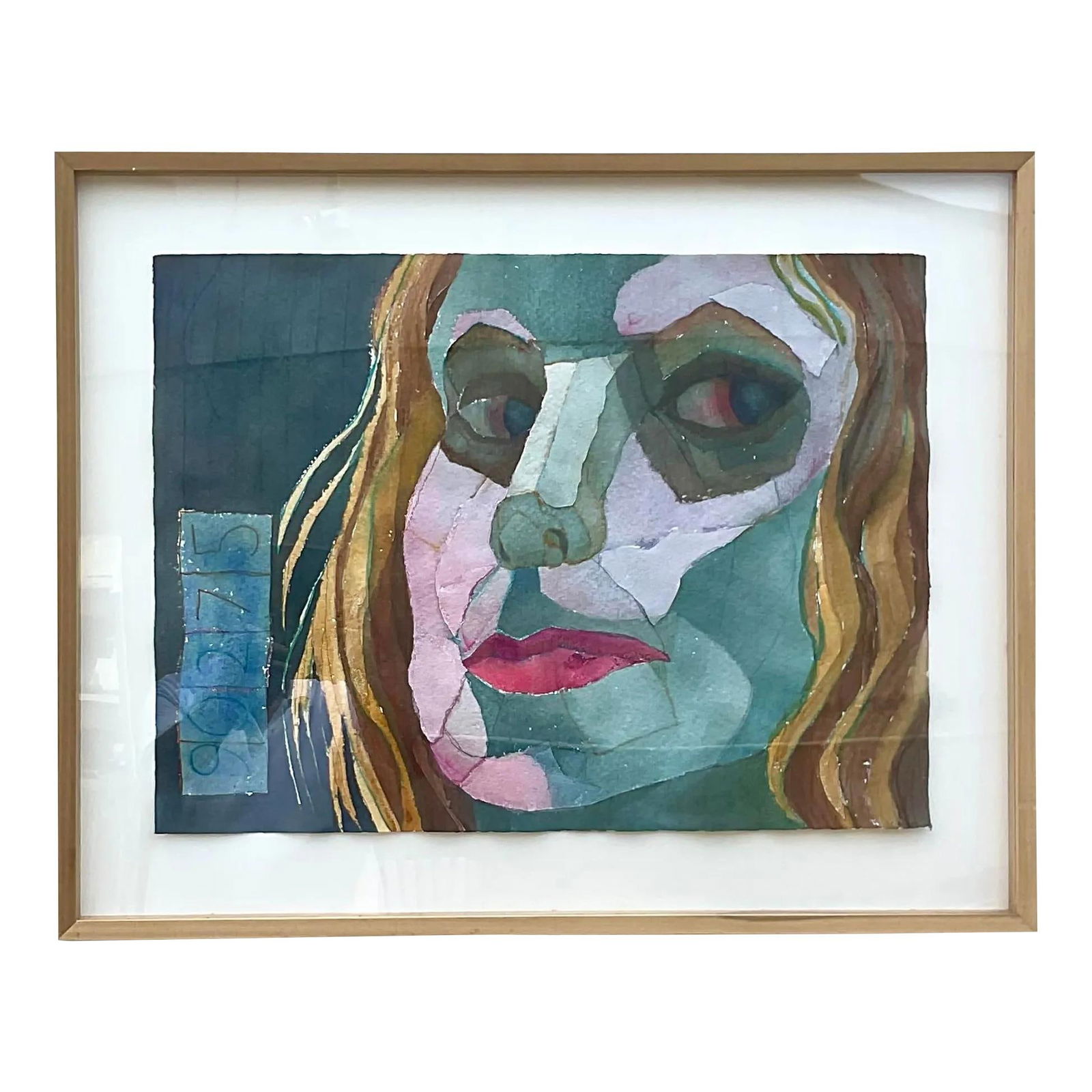 Signed Vintage Boho Mixed Media Painting Mint Colors: Signed Vintage Boho Mixed Media Painting Mint Colors Discover a captivating vintage Boho original mixed media painting that beautifully combines paints, torn paper, and watercolors to create a stunnin