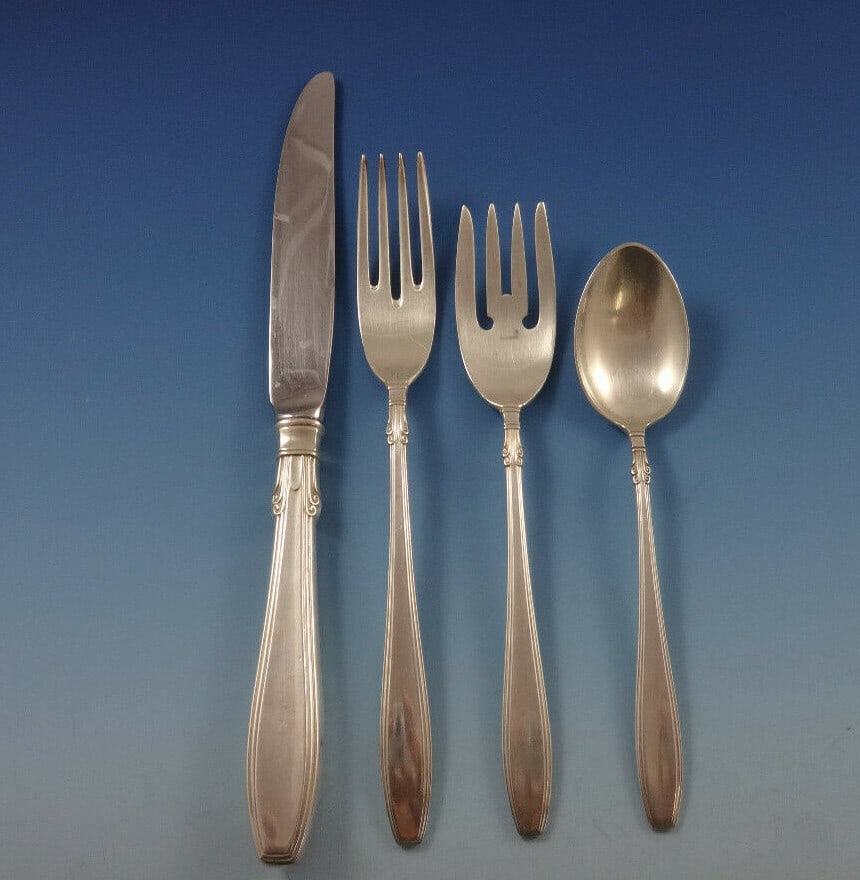 Gorham Nocturne Sterling Silver Flatware Set for 8 38 Pieces with Storage Chest: Gorham Nocturne Sterling Silver Flatware Set for 8 38 Pieces with Storage Chest Elevate your dining experience with the exquisite Nocturne flatware set by Gorham, crafted from high-quality sterling si