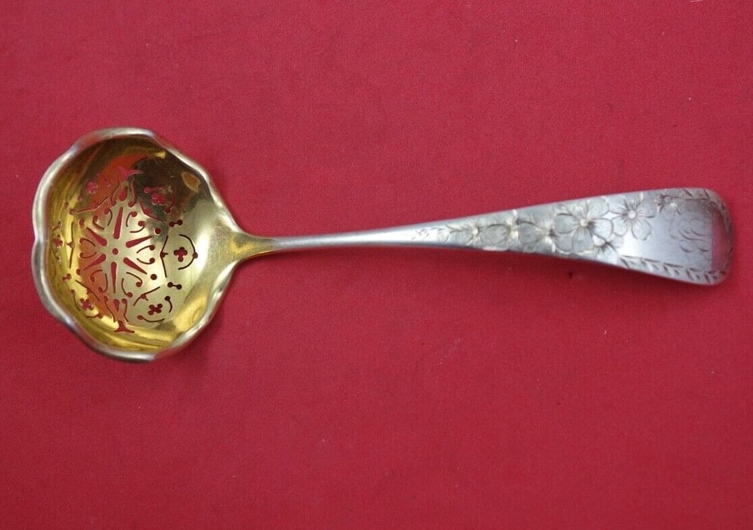 Gorham Cherry Blossom Sterling Silver Sugar Sifter 5 5/8 inch: Gorham Cherry Blossom Sterling Silver Sugar Sifter 5 5/8 inch This exquisite cherry blossom engraved sugar sifter by Gorham is a stunning example of sterling silver craftsmanship from the late 19th ce