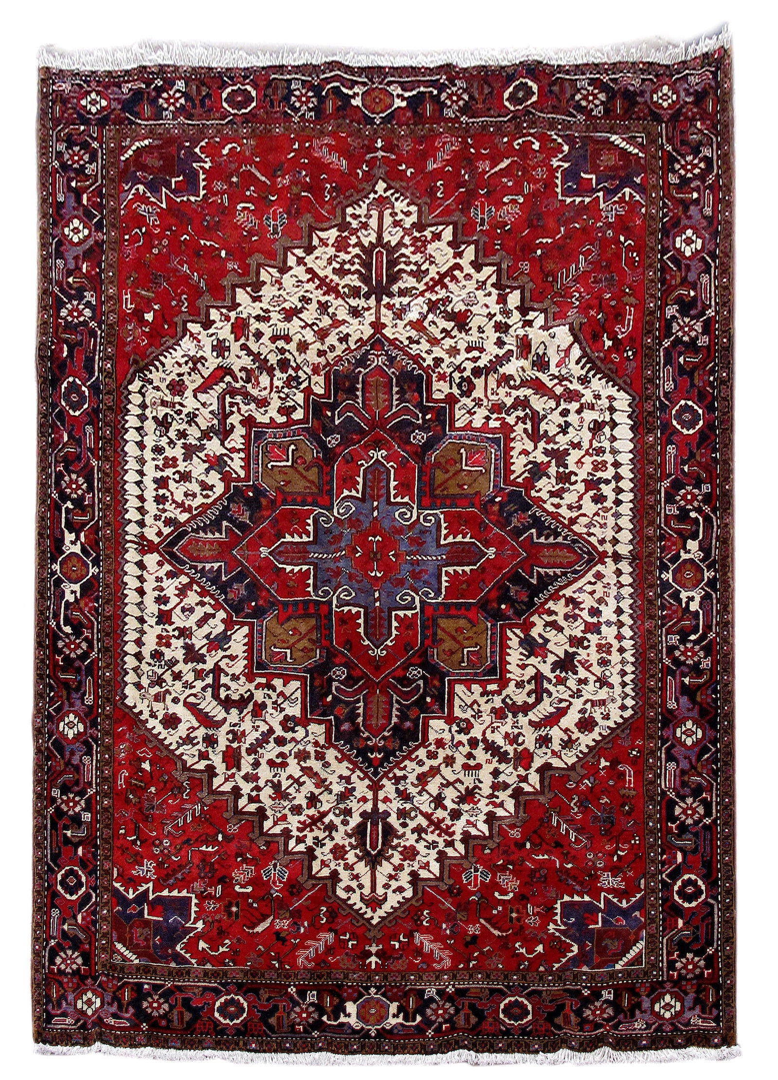 Handcrafted 7'8" x 10'10" Red Persian Heriz Rug from Iran: Handcrafted 7'8" x 10'10" Red Persian Heriz Rug from Iran Free continental US Shipping Enhance your living space with the 7.8 x 10.10 Red Persian Heriz Rug, a stunning example of traditional Persian c