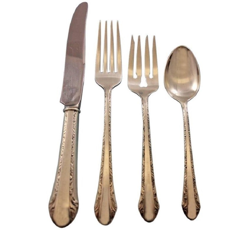Alvin Chased Romantique Sterling Silver Flatware Set 36 Pcs for 8 with Storage Chest: Alvin Chased Romantique Sterling Silver Flatware Set 36 Pcs for 8 with Storage Chest Enhance your dining experience with the exquisite Chased Romantique Sterling Silver Flatware Set by Alvin, designed