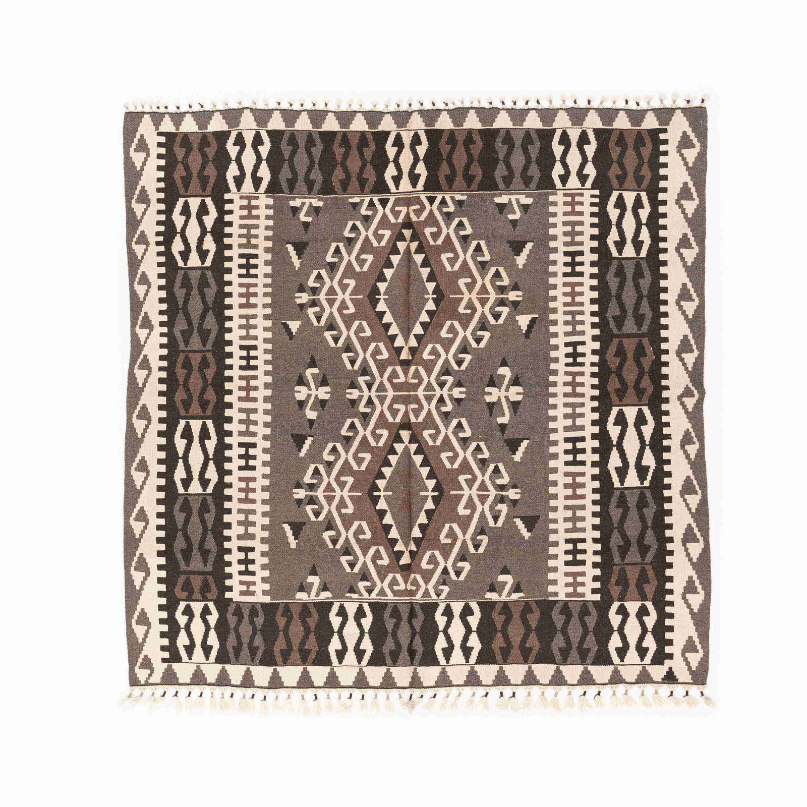 Authentic Handmade Kayseri Wool Kilim 292cm x 297cm: Authentic Handmade Kayseri Wool Kilim 292cm x 297cm This Authentic Handmade Kayseri Kilim is crafted from high-quality wool on wool, showcasing the traditional weaving techniques of the Kayseri region