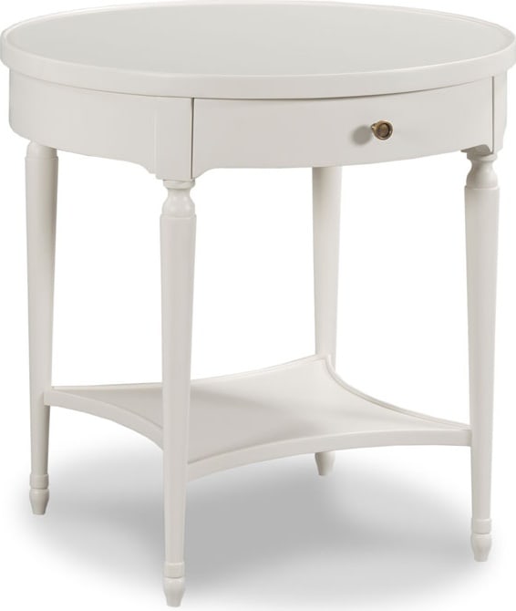 Woodbridge Savannah 19th C English Style Circular Side Table: Woodbridge Savannah 19th C English Style Circular Side Table This elegant side table draws inspiration from 19th-century English design, featuring a graceful circular shape and a refined White Dove fi